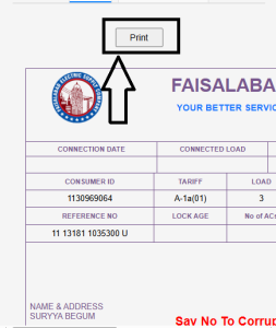 FESCO Bill Online – Check, Download & Print Your Duplicate FESCO Electricity Bill 7 Click on print button to download
