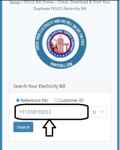 FESCO Bill Online – Check, Download & Print Your Duplicate FESCO Electricity Bill 5 Enter Fesco Reference number